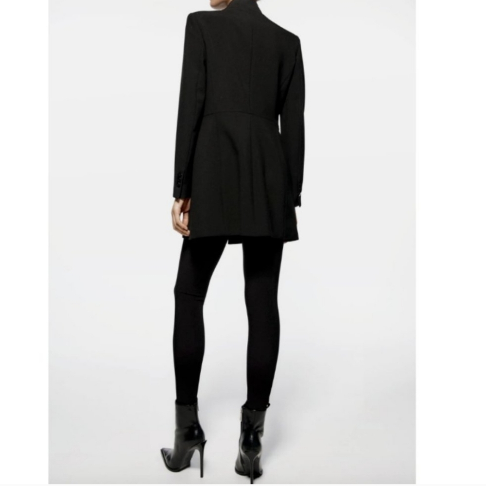 NWT ZARA WOMEN INVERTED LAPEL FROCK COAT LONG BLAZER BLACK Size S - Picture 8 of 16